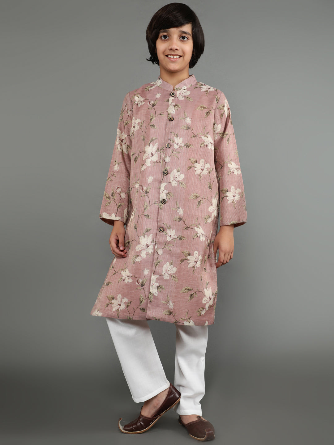 Mauve Floral Print Sherwani Kurta