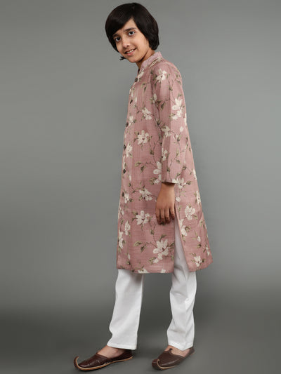 Mauve Floral Print Sherwani Kurta