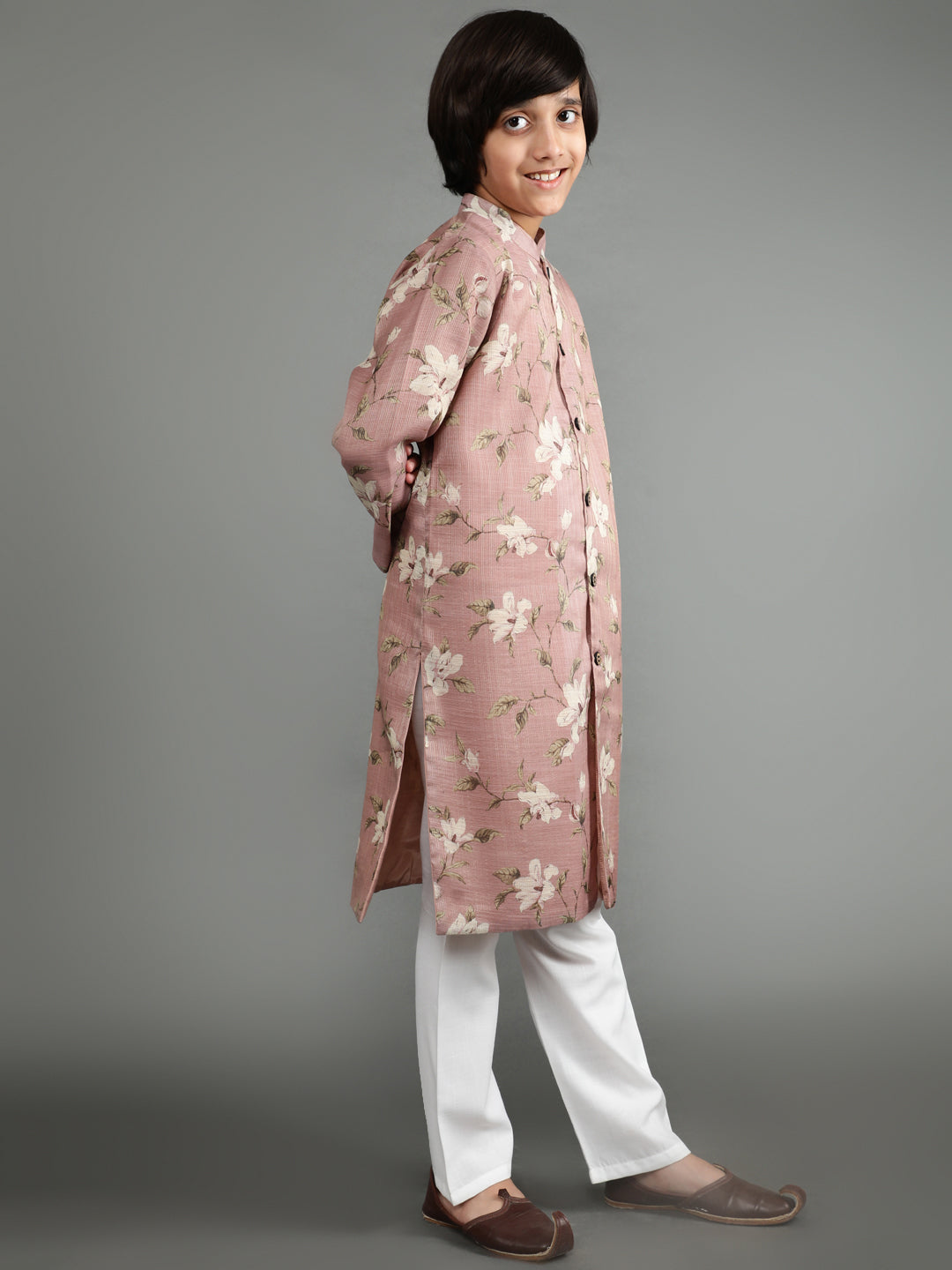 Mauve Floral Print Sherwani Kurta