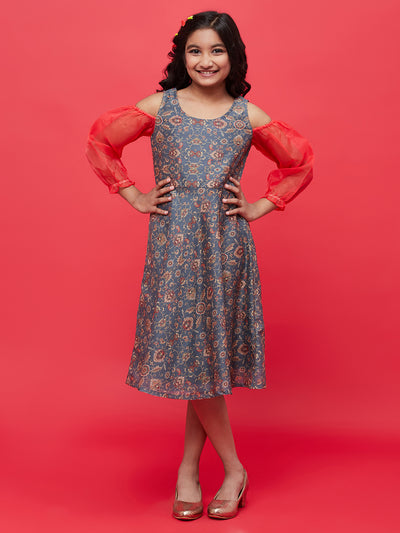 Grey Printed Flared Dress