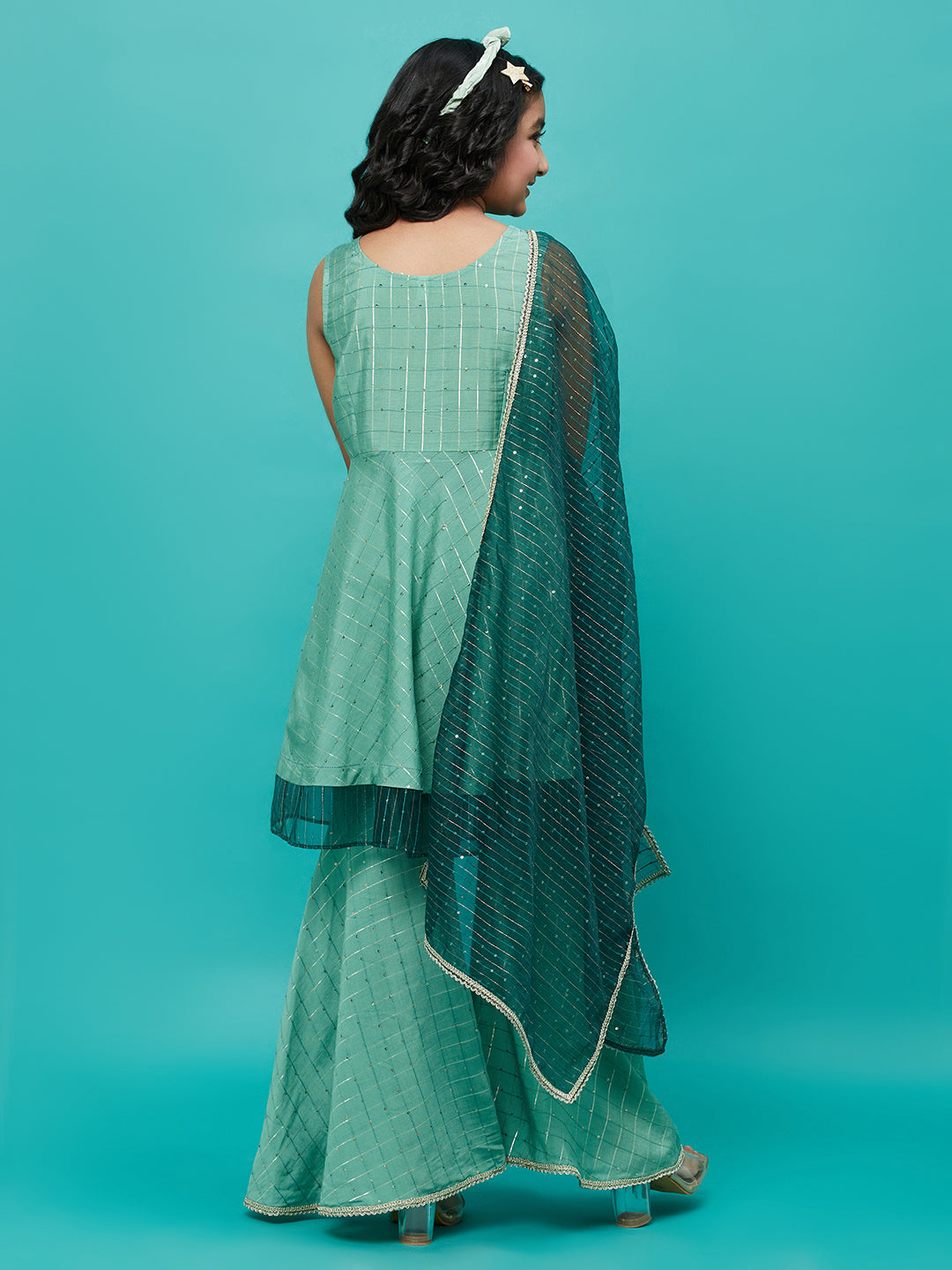 Green Sequin Kurta Sharara With Dupatta