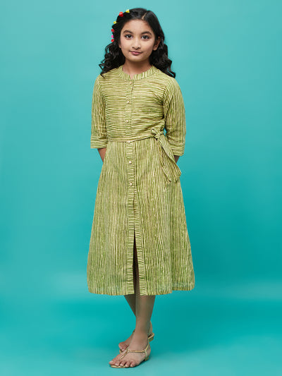 Green Striped A-line Dress