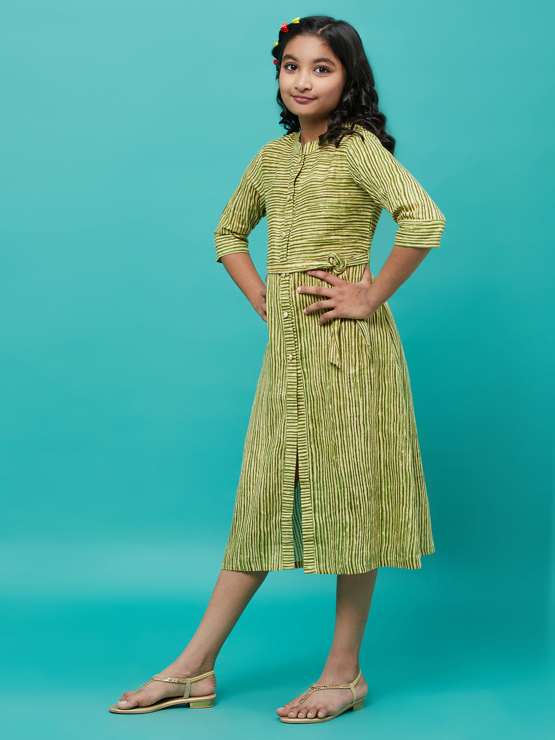 Green Striped A-line Dress