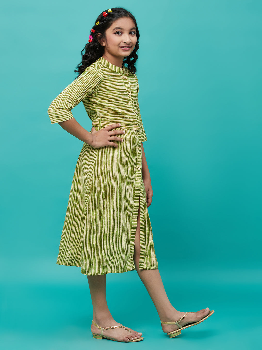 Green Striped A-line Dress