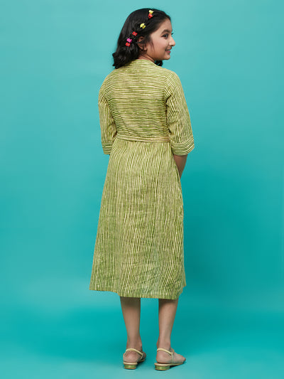 Green Striped A-line Dress