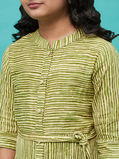 Green Striped A-line Dress