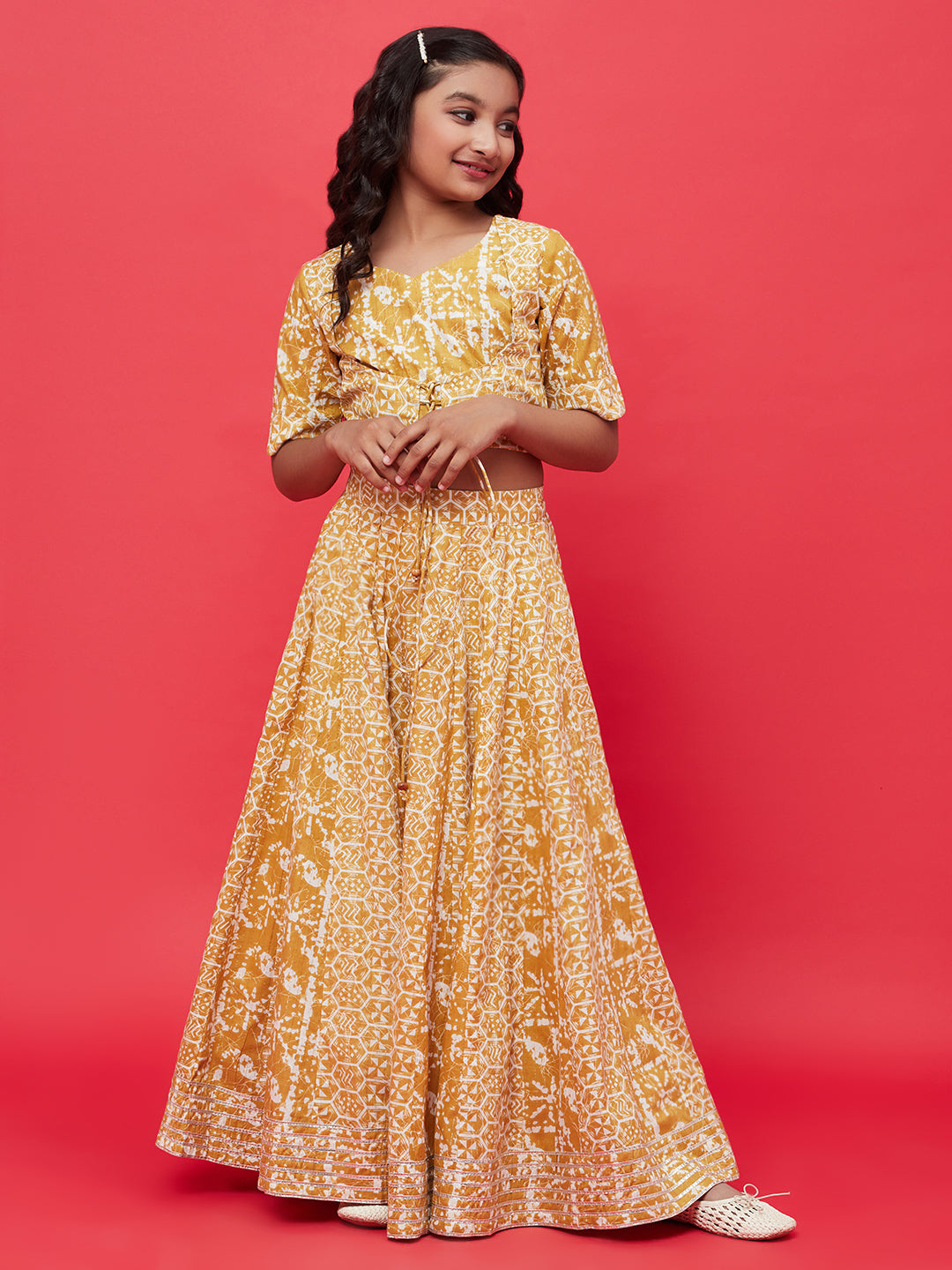 Mustard Printed Lurex Designed Lehenga Choli