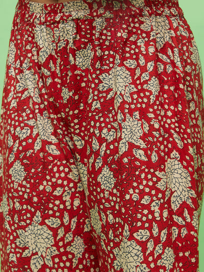Red Floral Print Kurta Sharara With Dupatta