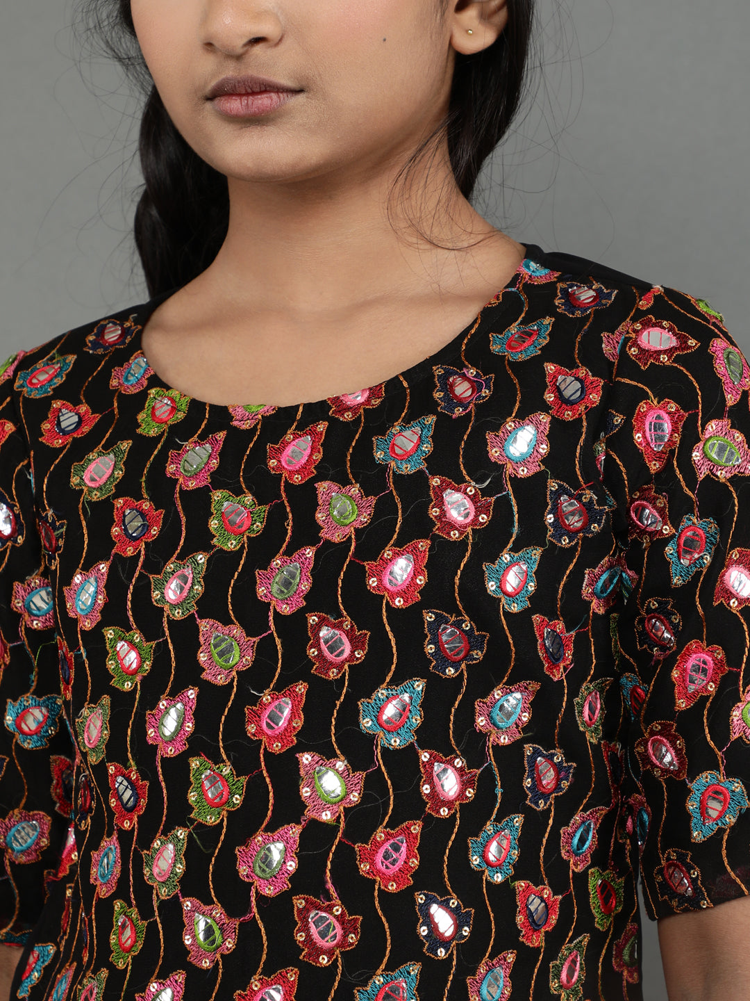 Black Embroidered Kurta Sharara With Dupatta