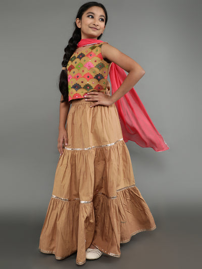 Beige Embroidered Lehenga Choli With Dupatta