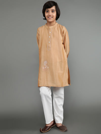 Beige Embroidered Straight Kurta