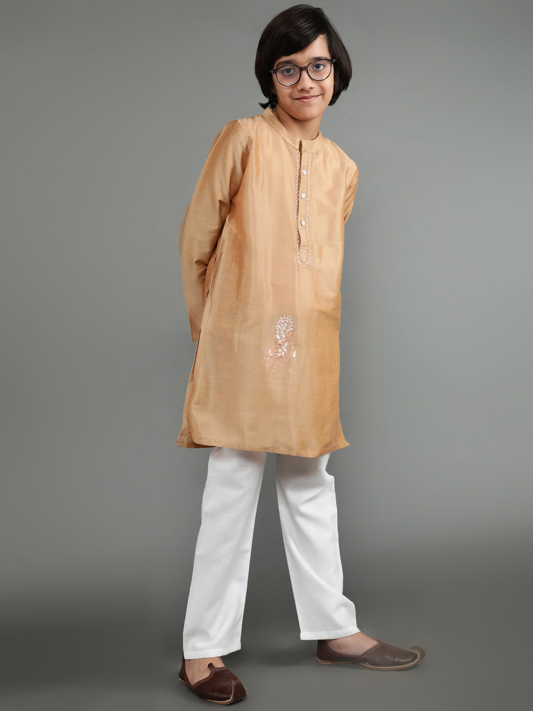 Beige Embroidered Straight Kurta