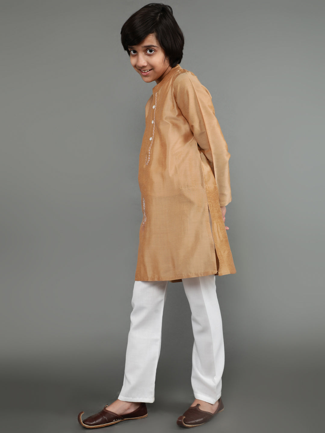 Beige Embroidered Straight Kurta