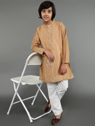 Beige Embroidered Straight Kurta