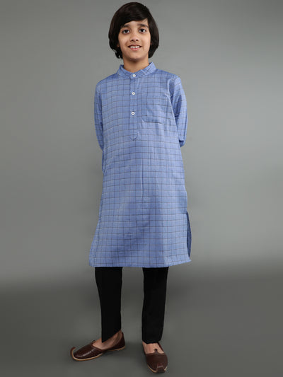 Blue Check Woven Designed Kurta