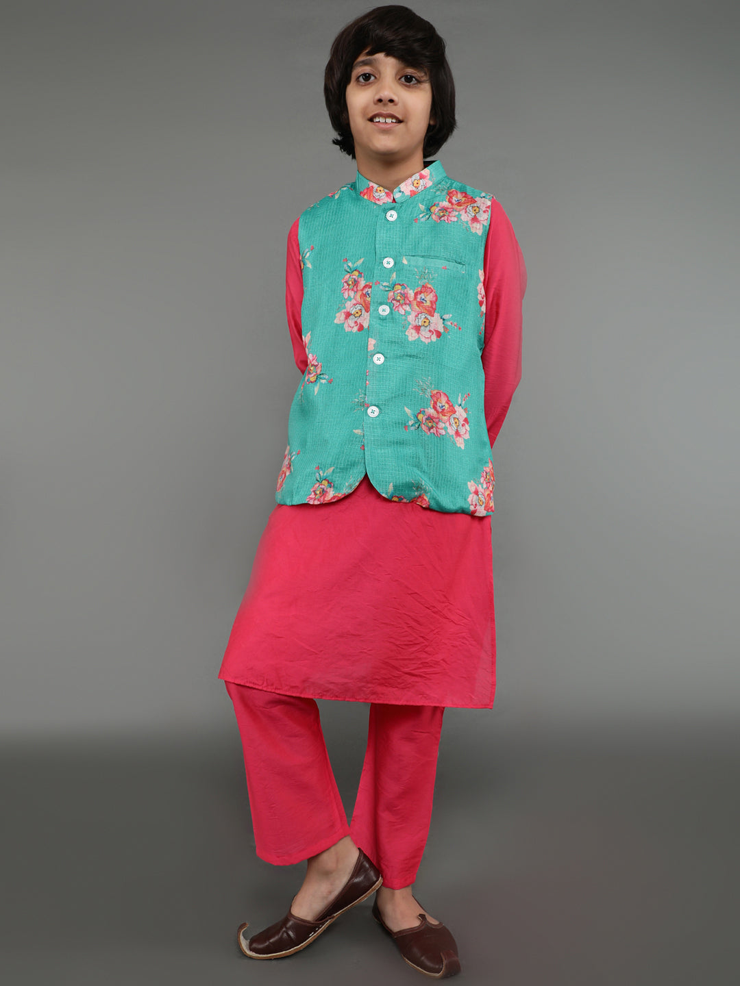 Pink Kurta Pyjama With Nehru Jacket