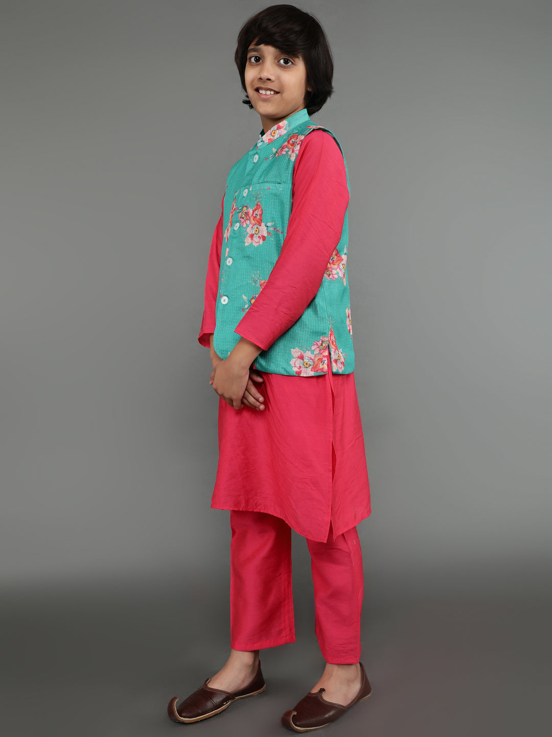 Pink Kurta Pyjama With Nehru Jacket