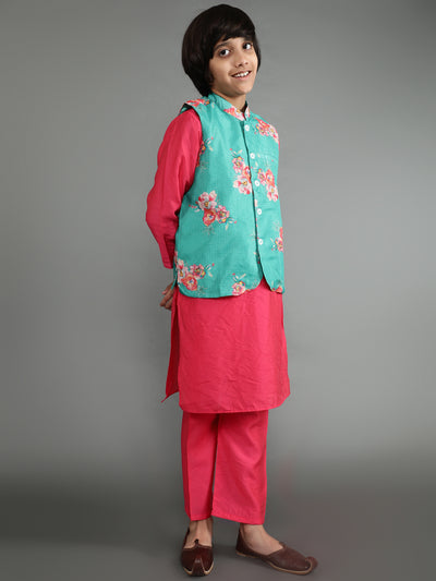 Pink Kurta Pyjama With Nehru Jacket