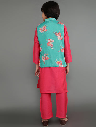 Pink Kurta Pyjama With Nehru Jacket