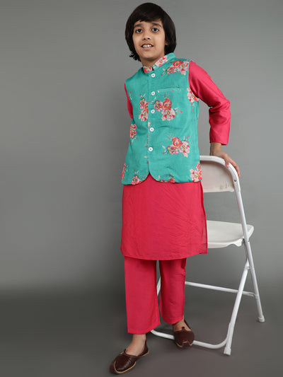 Pink Kurta Pyjama With Nehru Jacket