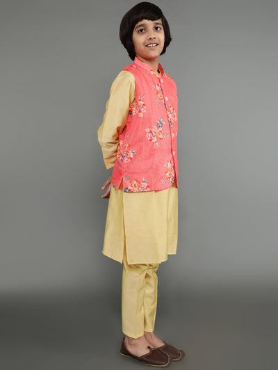 Cream Kurta Pyjama With Nehru Jacket