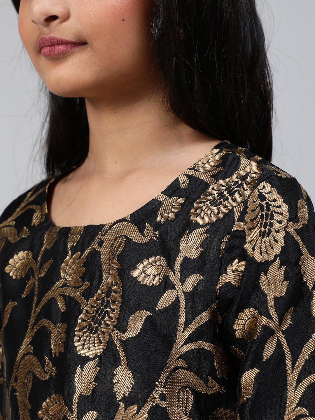 Black Brocade Designed Kurta Palazzo With Dupatta