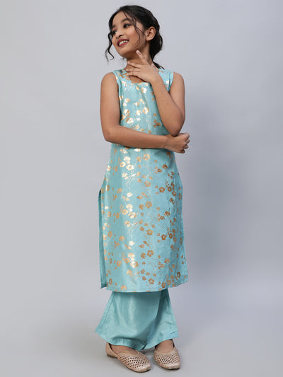 Blue Foil Printed Kurta With Palazzo