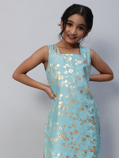 Blue Foil Printed Kurta With Palazzo