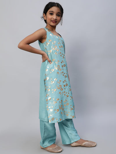 Blue Foil Printed Kurta With Palazzo