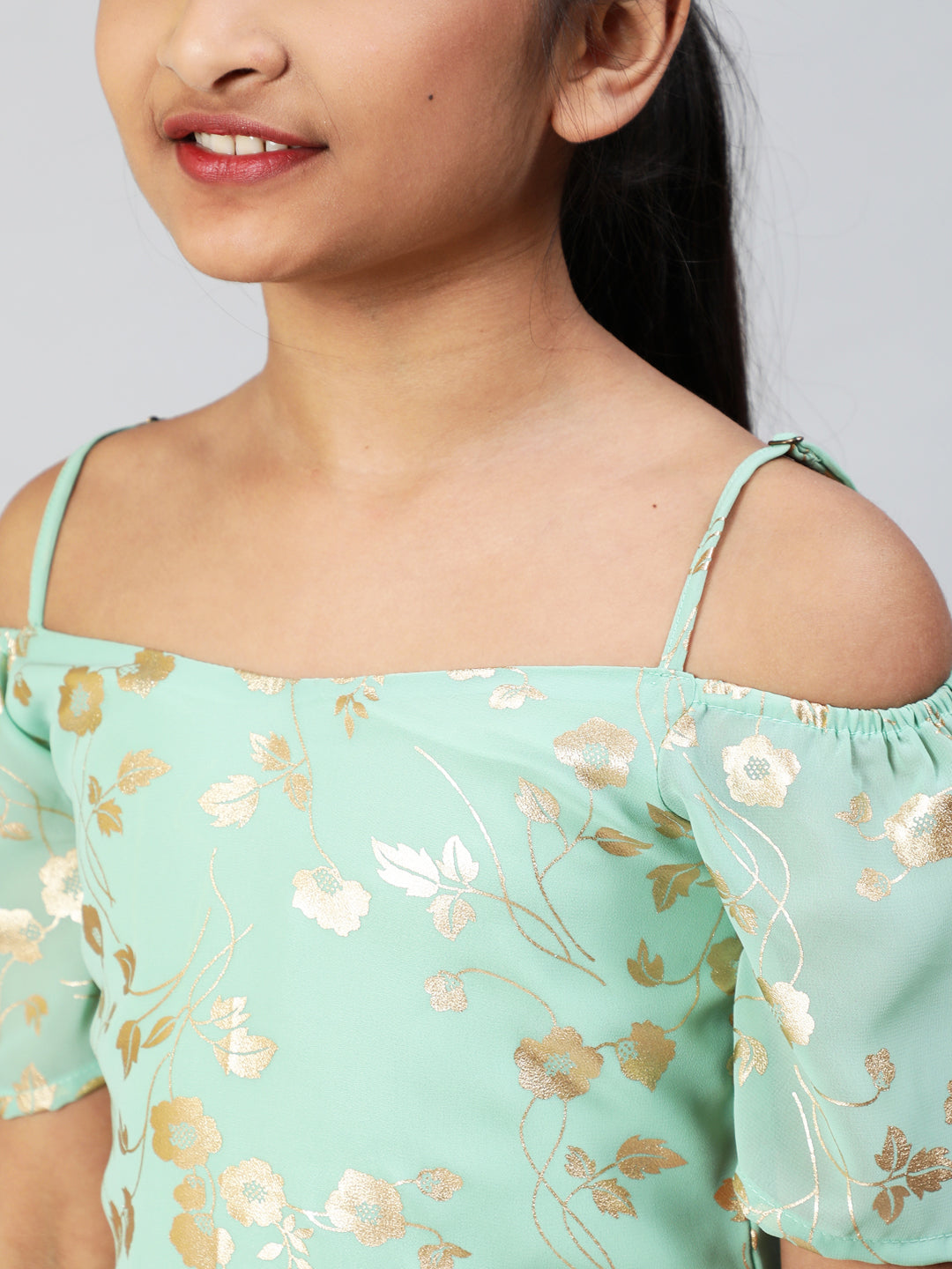 Sea Green Floral Print Top