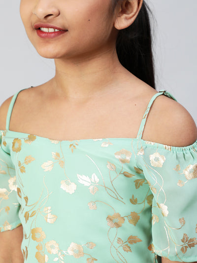 Sea Green Floral Print Top