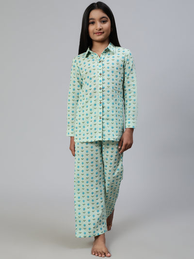 Blue Printed Night Suit