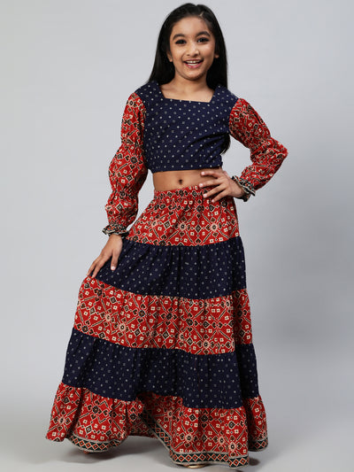 Maroon & Blue Patola Print Lehenga Choli