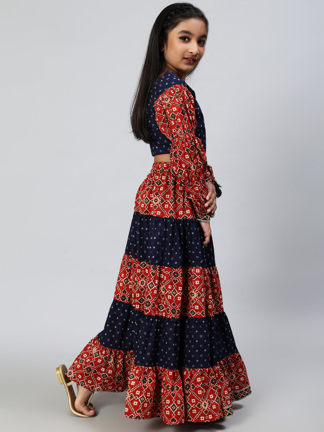 Maroon & Blue Patola Print Lehenga Choli