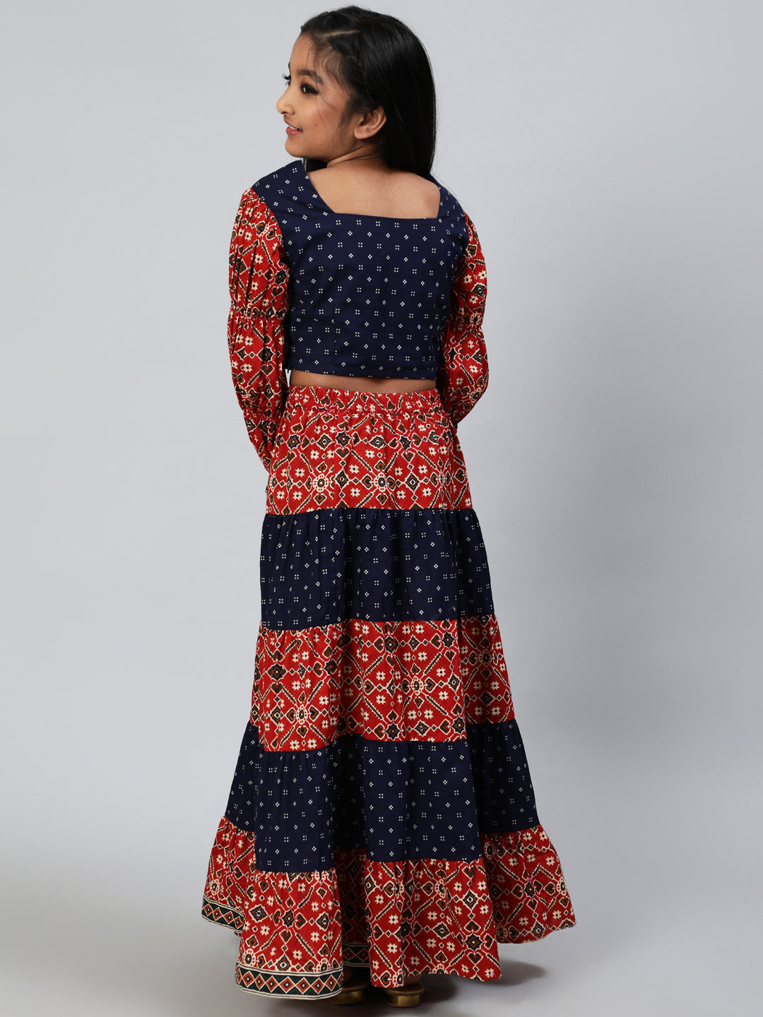 Maroon & Blue Patola Print Lehenga Choli