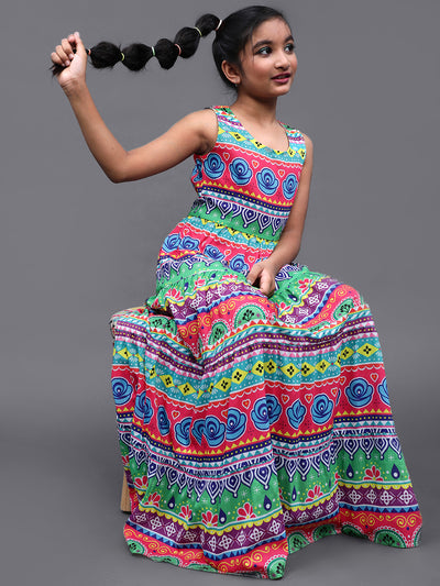 Multicolor Floral Print Tiered Maxi Dress