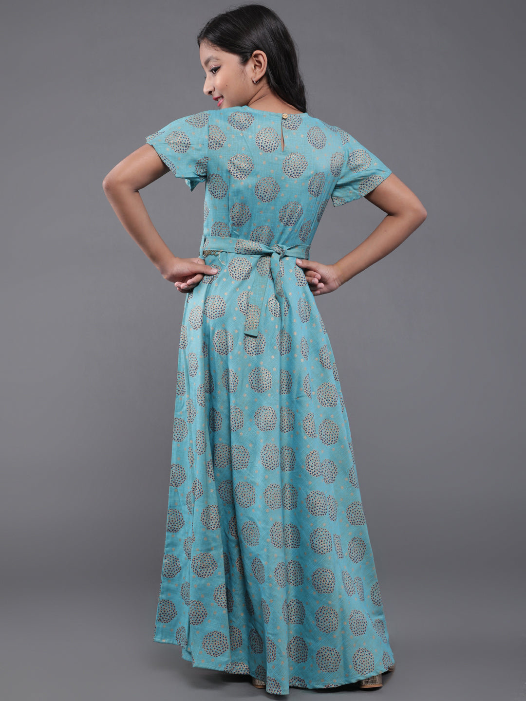 Blue Printed Flared Maxi Dress