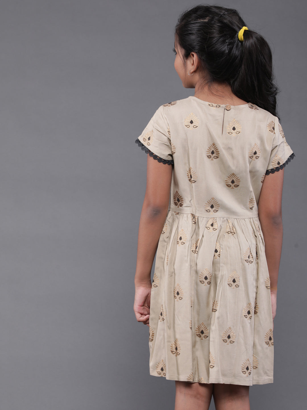 Beige Gold Printed Short Dress