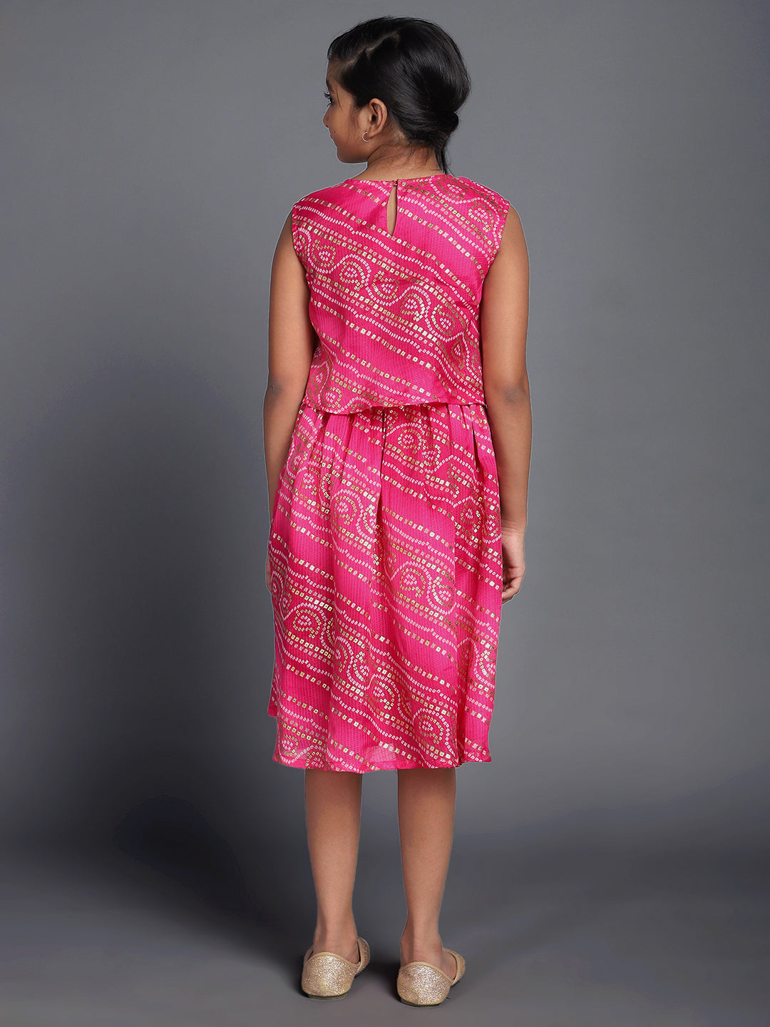 Pink Bandhani Print Layered Dress