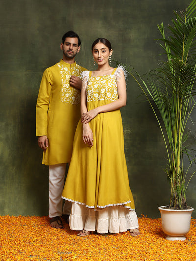 Couple Combo- Mustard Embroidered Couple Combo