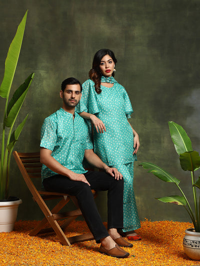 Green Bandhani Print Couple Combo