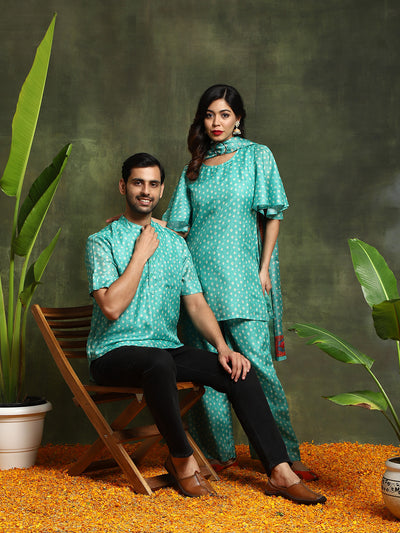 Green Bandhani Print Couple Combo