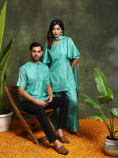 Green Bandhani Print Couple Combo