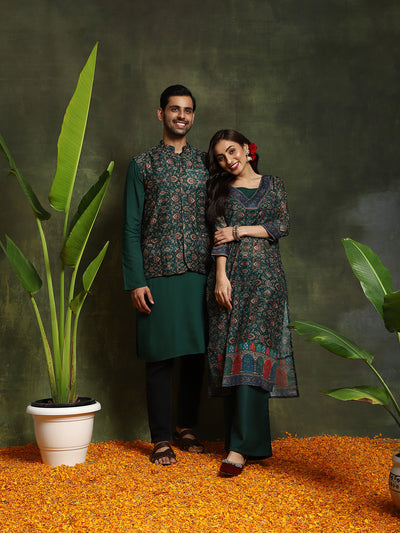 Green Floral Print Couple Combo