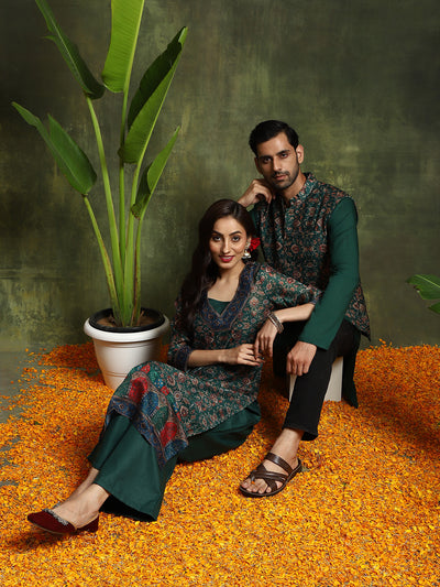 Green Floral Print Couple Combo