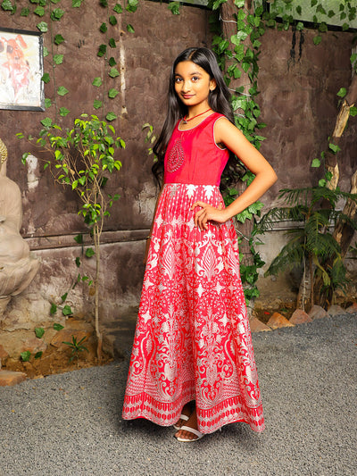 Magenta Foil printed evening Gown