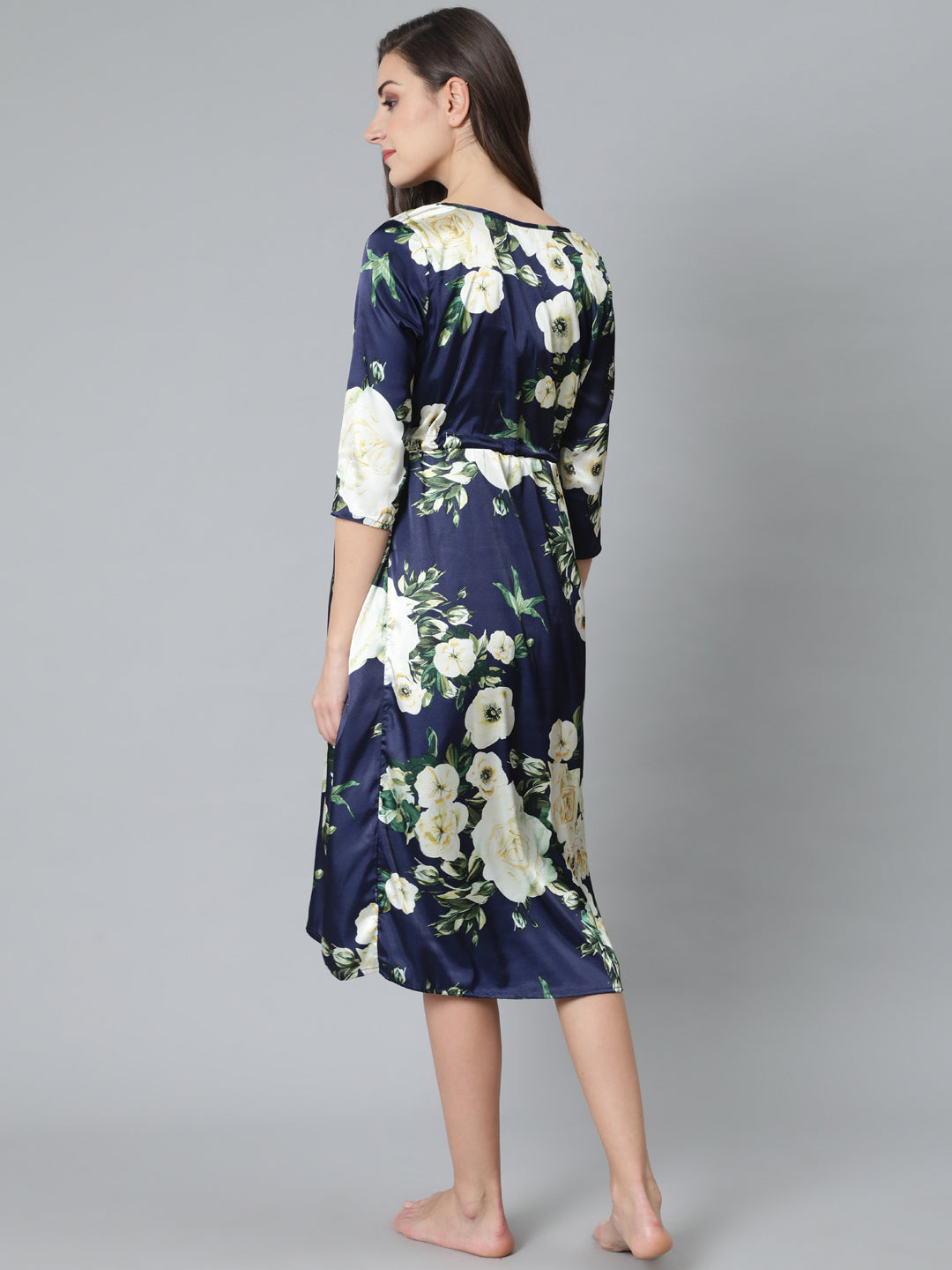 Navy Blue Floral Print Maternity Dress