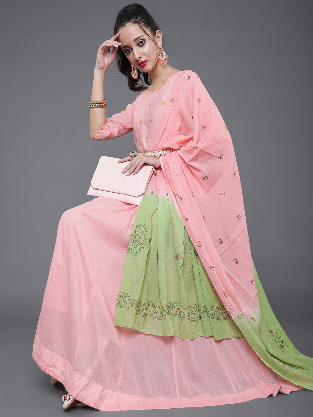 Peach Embroidered Dress With Dupatta