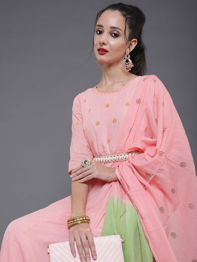 Peach Embroidered Dress With Dupatta