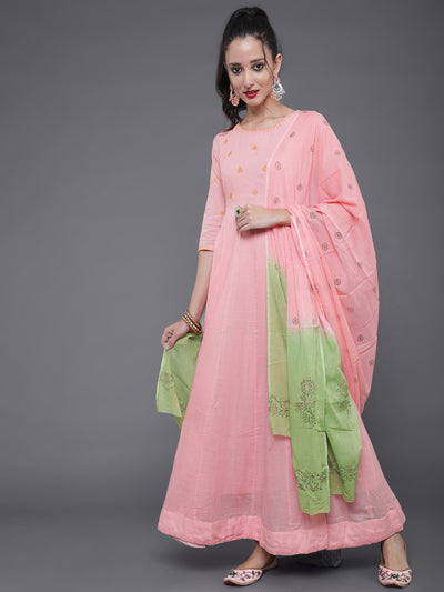 Peach Embroidered Dress With Dupatta